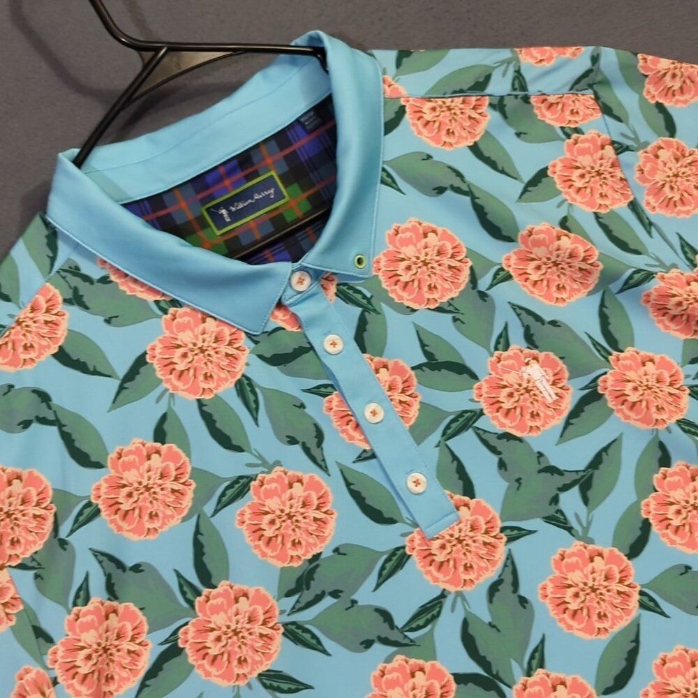 William Murray Shirt Men's XXL Blue Tropical Mums Polo Performance Stretch Golf